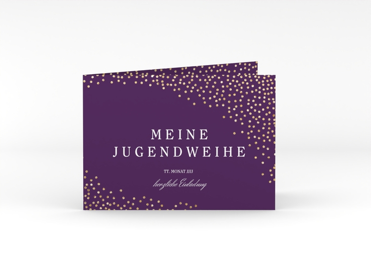 Einladung Jugendweihe Glossa A6 Klappkarte quer lila hochglanz