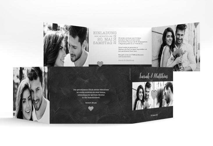 Hochzeitseinladung Sparkly A6 Doppel-Klappkarte grau hochglanz