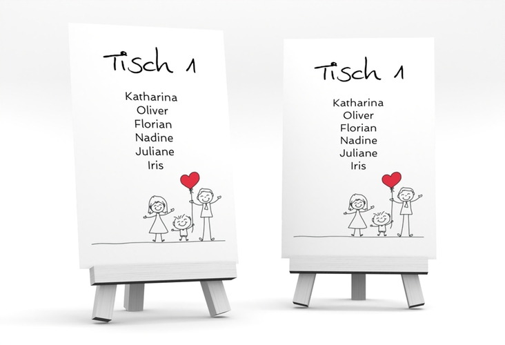 Tischaufsteller Hochzeit Family Tischaufsteller weiss hochglanz