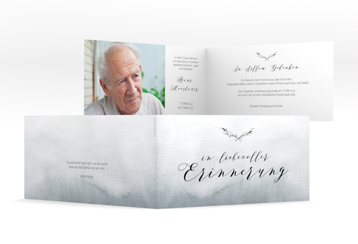 Trauerkarte Horizont lange Klappkarte quer in Aquarell-Optik