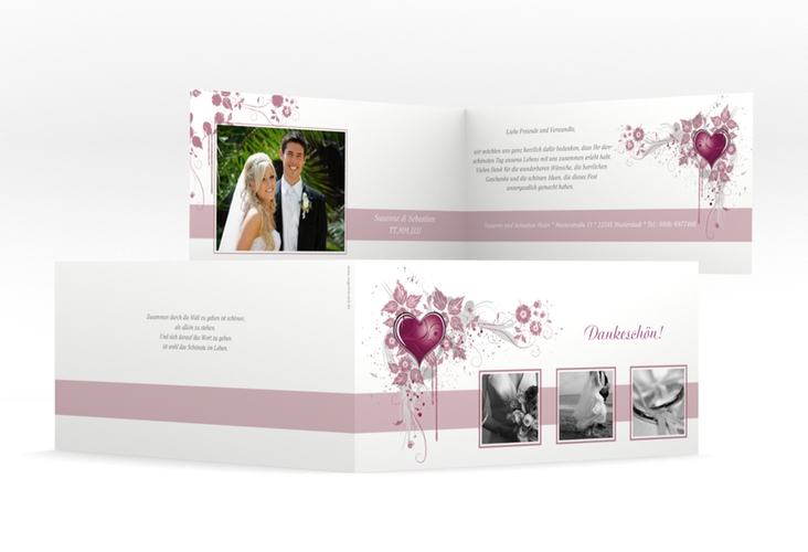 Dankeskarte Hochzeit Triest lange Klappkarte quer pink hochglanz