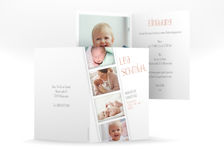 Einladungskarte Kindergeburtstag Lebensjahr A6 Klappkarte hoch apricot