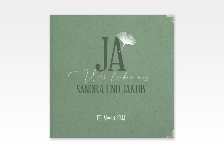 Gästebuch Selection Hochzeit Ja Leinen-Hardcover gruen mit Ginkgo-Blatt