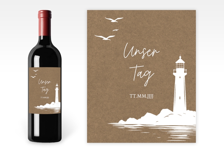 Weinetikett zur Hochzeit Leuchtturm Etikett Weinflasche 4er Set Kraftpapier