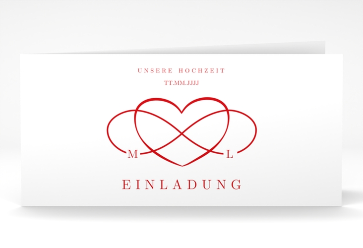 Hochzeitseinladung Infinity lange Klappkarte quer rot