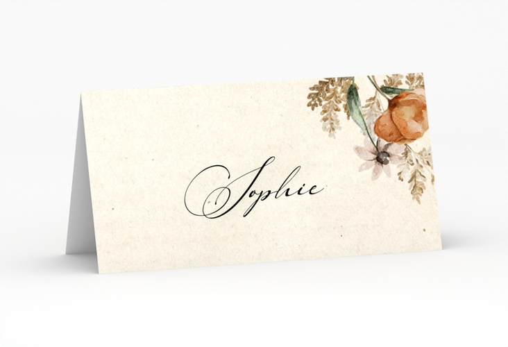 Tischkarte Hochzeit Wildfang Tischkarten beige mit getrockneten Wiesenblumen
