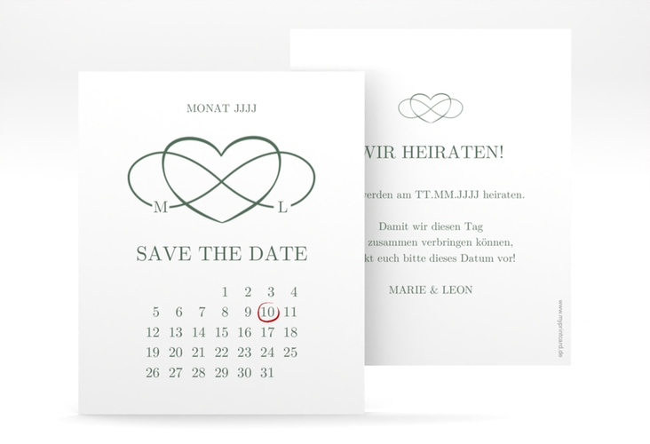 Save the Date-Kalenderblatt Infinity Kalenderblatt-Karte gruen