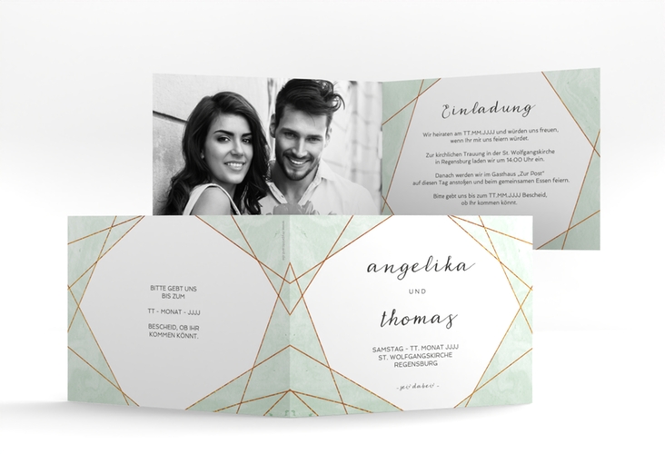 Hochzeitseinladung Asymmetry A6 Klappkarte quer gruen