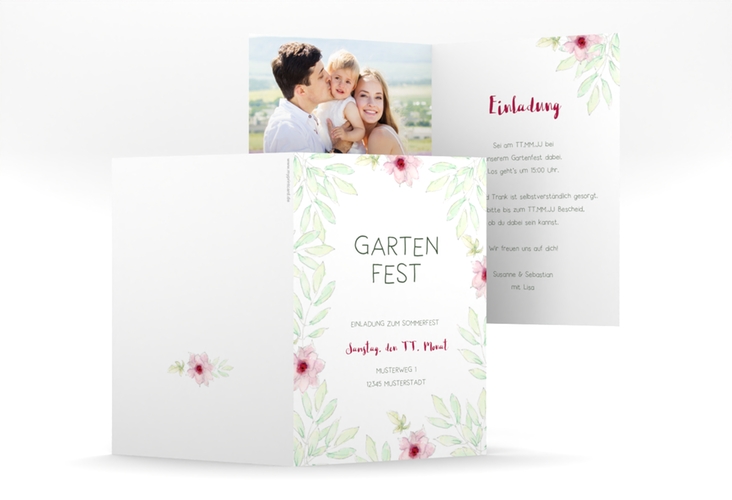 Party Einladungskarte Gartenfest A6 Klappkarte hoch hochglanz