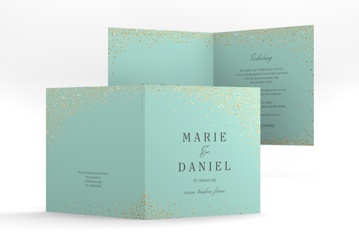 Hochzeitseinladung Glitter quadr. Klappkarte mint hochglanz