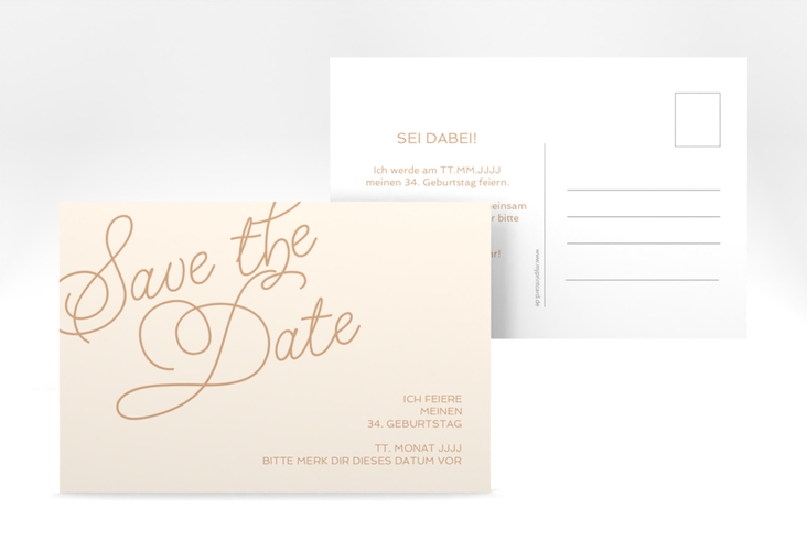 Save the Date-Postkarte Geburtstag Schwungvoll A6 Postkarte beige