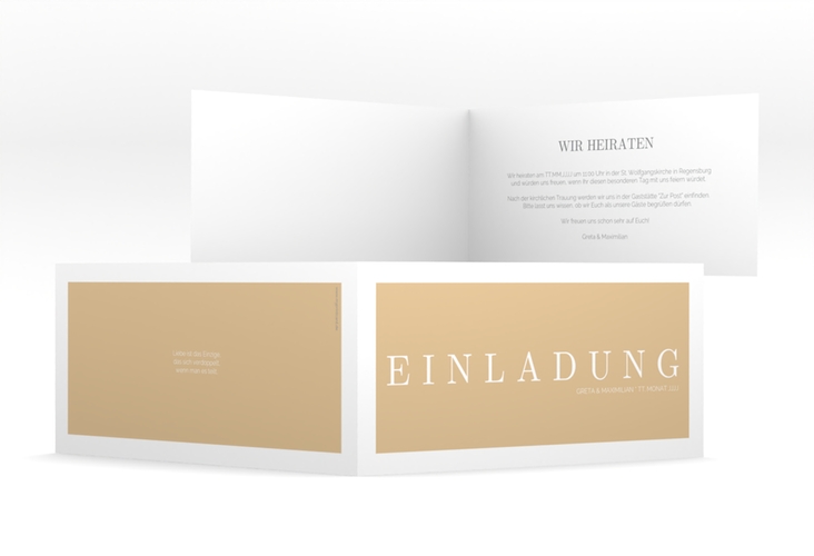 Hochzeitseinladung Simply lange Klappkarte quer beige hochglanz