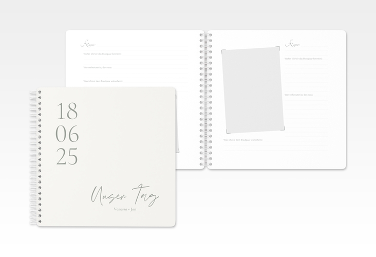 Gästebuch Hochzeit Day Ringbindung weiss mit Datum im minimalistischen Design