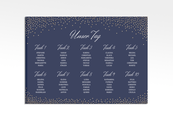 Sitzplan Leinwand  Hochzeit Glitter 70 x 50 cm Leinwand blau