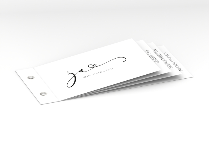 Hochzeitseinladung Jawort Booklet weiss modern minimalistisch mit veredelter Aufschrift