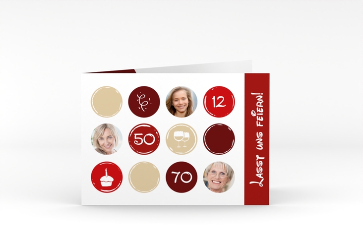 Einladung 70. Geburtstag Circles A6 Klappkarte quer rot