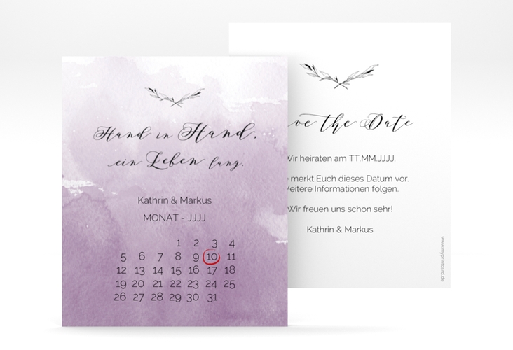 Save the Date-Kalenderblatt Divine Kalenderblatt-Karte flieder