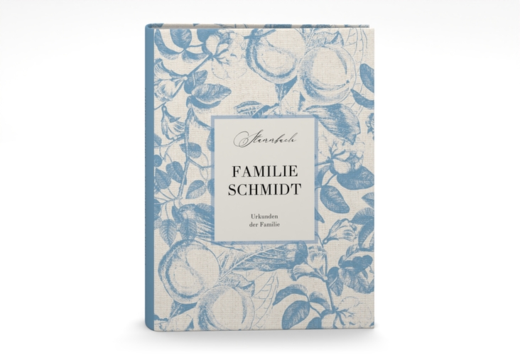 Stammbuch A5 Toile Stammbuch A5 blau mit Blättermuster im Toile-de-Jouy-Stil