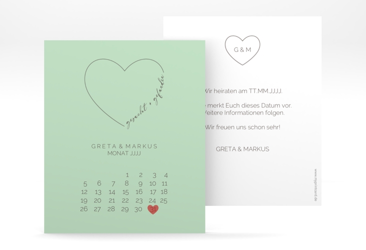 Save the Date-Kalenderblatt Lebenstraum Kalenderblatt-Karte mint