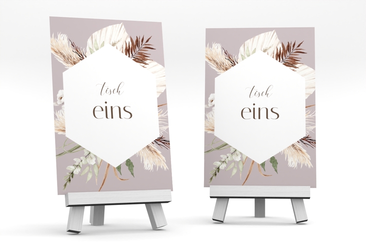 Tischnummer Hochzeit Bohemian Tischaufsteller flieder hochglanz