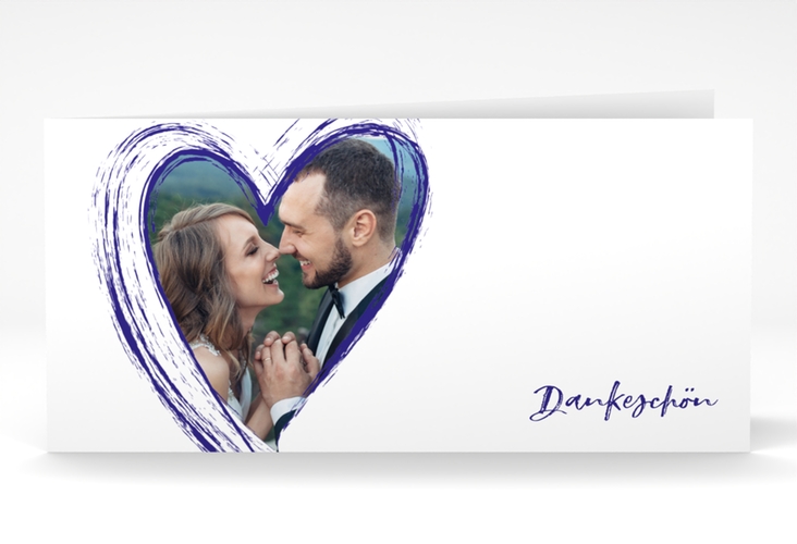 Danksagung Hochzeit Liebe lange Klappkarte quer blau