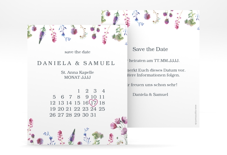 Save the Date-Kalenderblatt Wildblumen Kalenderblatt-Karte weiss