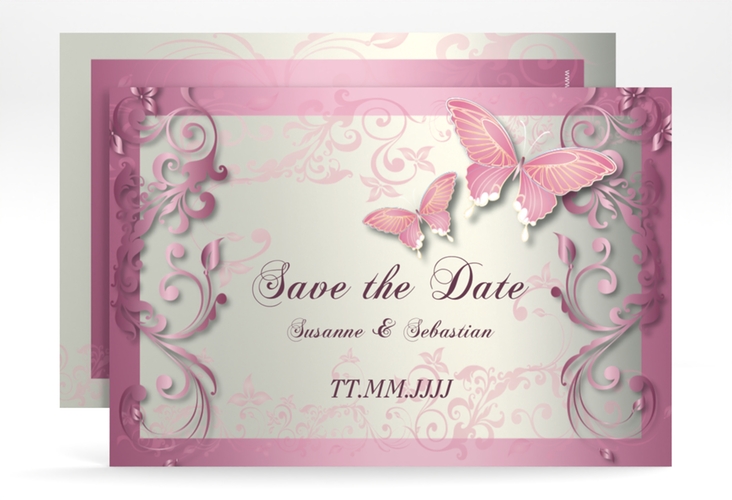 Save the Date-Karte Hochzeit Toulouse A6 Karte quer rosa hochglanz romantisch mit Schmetterlingen