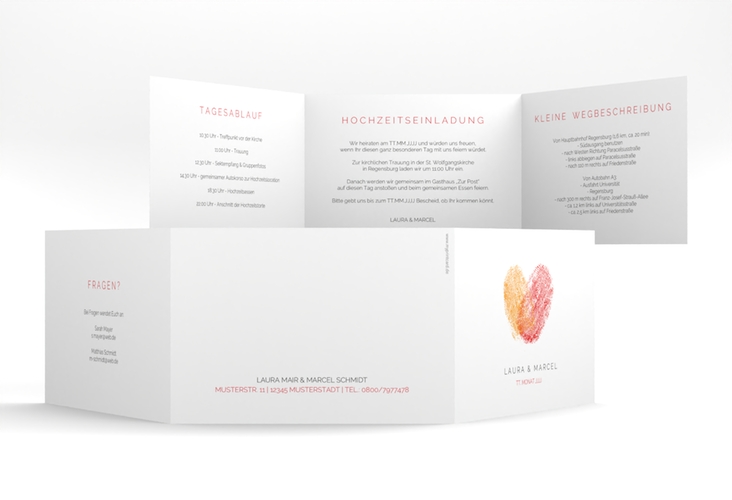 Hochzeitseinladung Fingerprint A6 Doppel-Klappkarte rot hochglanz schlicht mit Fingerabdruck-Motiv