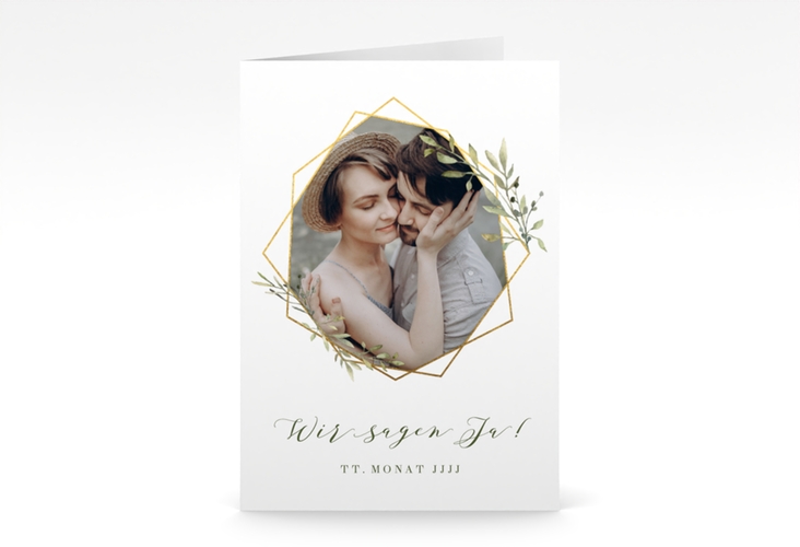 Einladungskarte Hochzeit Acacia A6 Klappkarte hoch weiss hochglanz