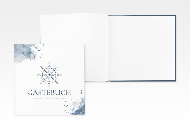Gästebuch Creation Hochzeit Steuerrad 20 x 20 cm, Hardcover in maritimen Blautönen