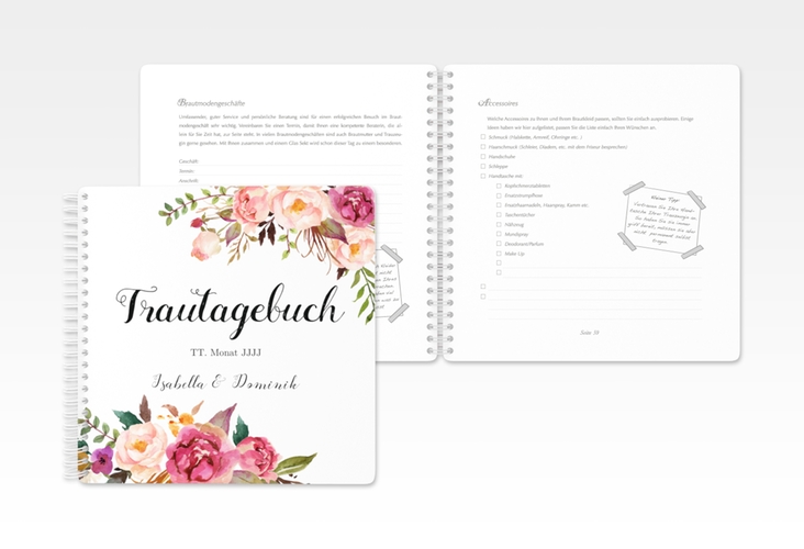 Trautagebuch Hochzeit Flowers Trautagebuch Hochzeit weiss mit bunten Aquarell-Blumen