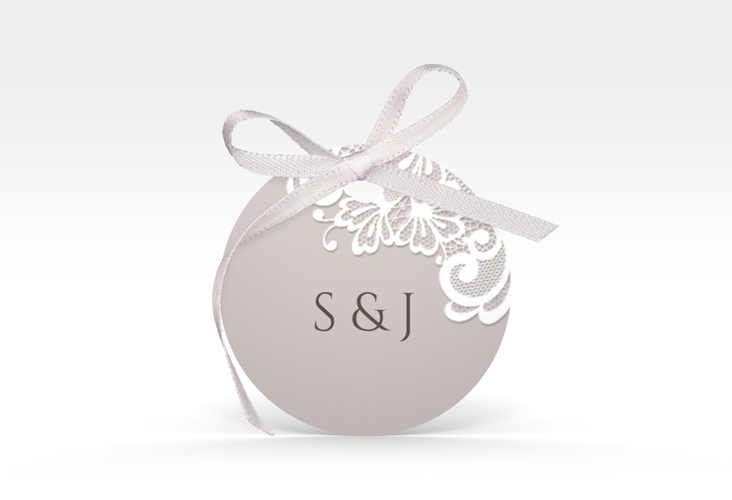 Geschenkanhänger Hochzeit Vintage Geschenkanhänger, rund grau mit floraler Spitze
