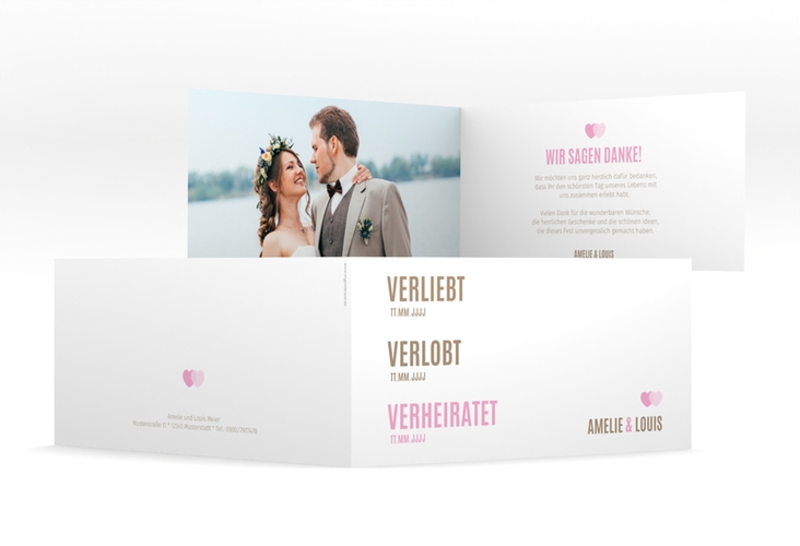 Danksagung Hochzeit Couple lange Klappkarte quer rosa hochglanz