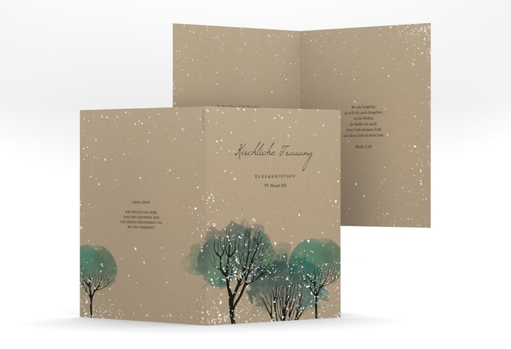 Kirchenheft Hochzeit Winterhochzeit A5 Klappkarte hoch Kraftpapier hochglanz