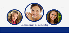Einladung 30. Geburtstag Anton/Antonia lange Karte quer blau schlicht mit Foto
