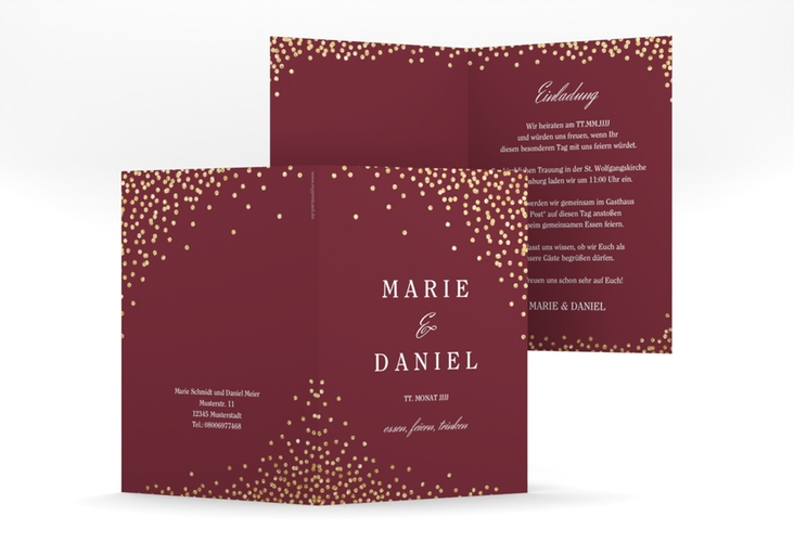 Einladungskarte Hochzeit Glitter A6 Klappkarte hoch rot hochglanz