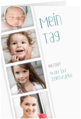 Klick: Details zu Einladung Jugendweihe "Photostrip" anzeigen Einladung Jugendweihe Photostrip A6 Klappkarte hoch blau