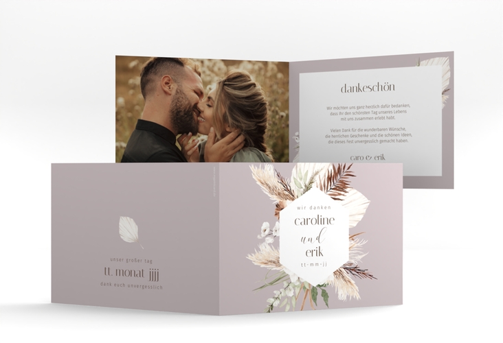Danksagungskarte Hochzeit Bohemian A6 Klappkarte quer flieder mit Pampasgras