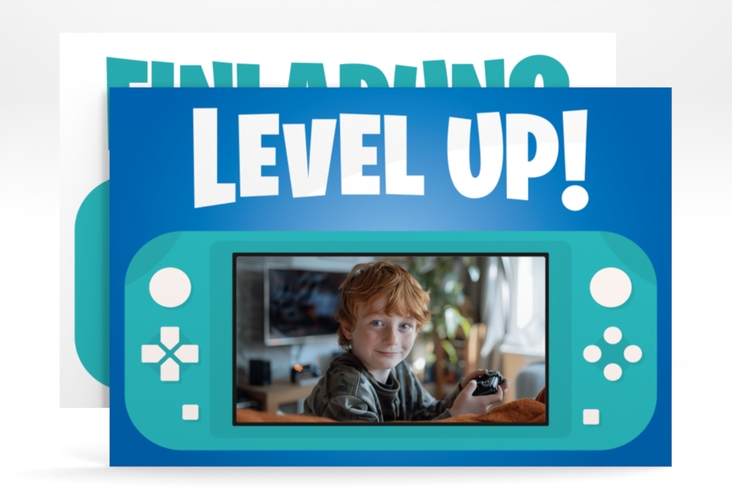 Einladungskarte Kindergeburtstag Gamepad A6 Karte quer