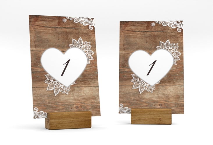Tischnummer Hochzeit Spitze Tischaufsteller braun