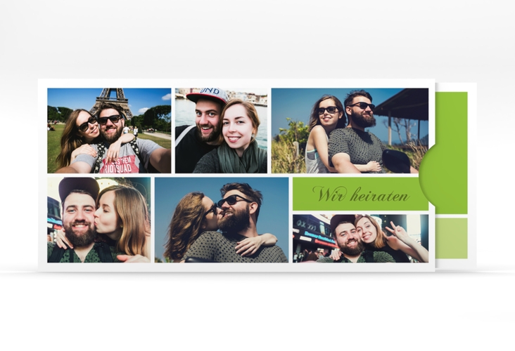 Hochzeitseinladung "Collage" Einsteckkarte gruen