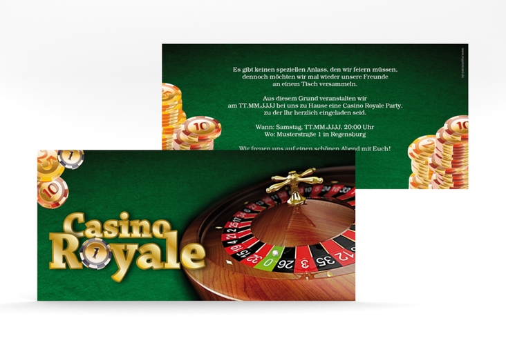 Partyeinladung Casino lange Karte quer hochglanz