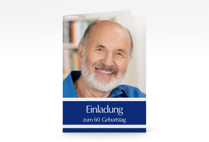 Einladung 60. Geburtstag Gerd/Gerda A6 Klappkarte hoch blau mit Foto