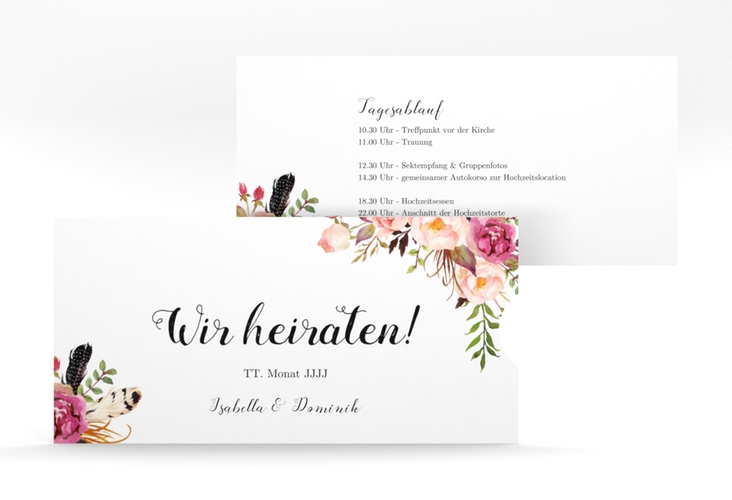 Hochzeitseinladung Flowers Einsteckkarte weiss mit bunten Aquarell-Blumen