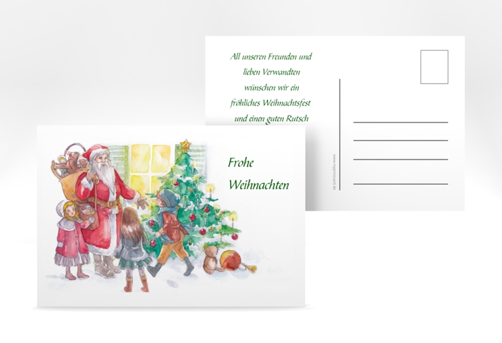 Weihnachtskarte Bescherung A6 Postkarte weiss