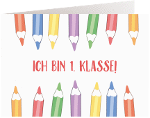 Klick: Details zu Einladung Einschulung "Buntstifte" anzeigen Einladung Einschulung Buntstifte A6 Klappkarte quer weiss