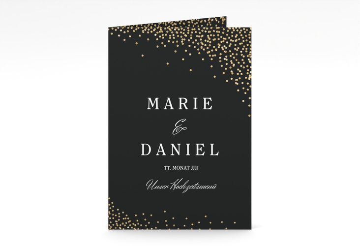 Menükarte Hochzeit Glitter A5 Klappkarte hoch schwarz