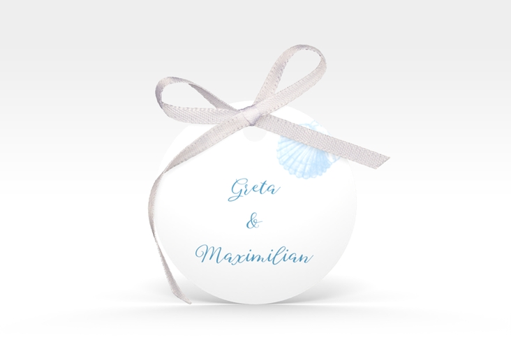 Geschenkanhänger Hochzeit Muschelreich Geschenkanhänger, rund blau