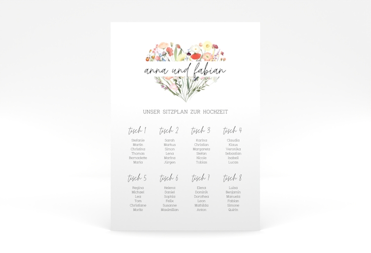 Sitzplan Poster Hochzeit Wildblumenherz 50 x 70 cm Poster