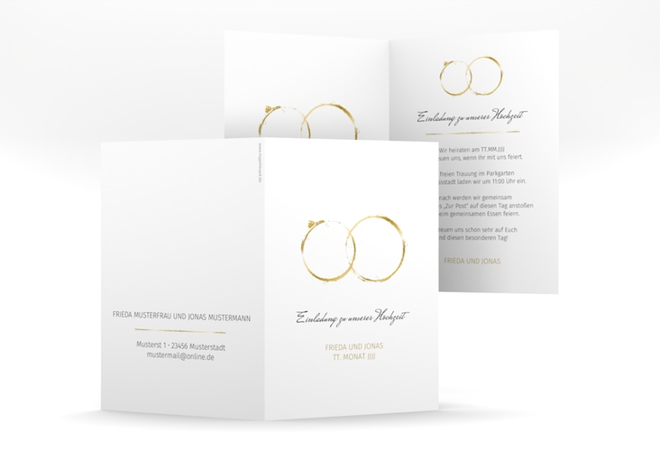 Einladungskarte Hochzeit Trauringe A6 Klappkarte hoch hochglanz minimalistisch gestaltet mit zwei Eheringen
